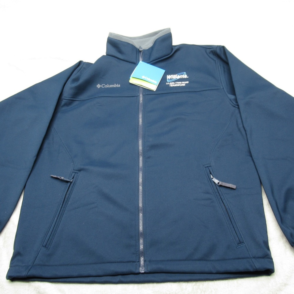 Columbia Jacket Men Large Blue Softshell Water Resistant Wind Full Zip Logo NEW